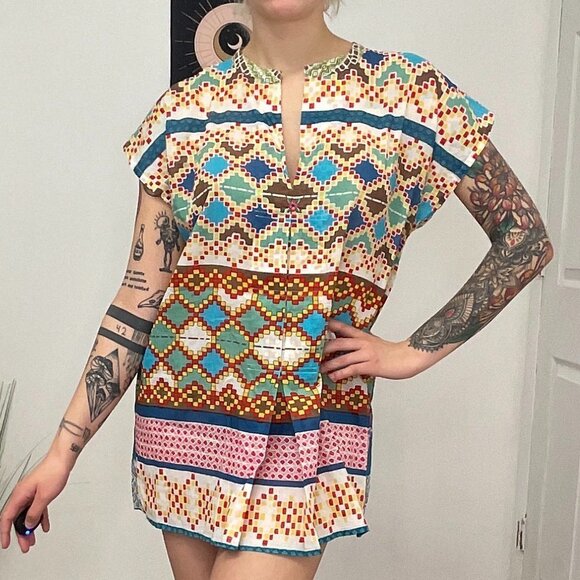 Johnny Was Batwing Sleeve Floral Mini Dress Size M Multicolor - Picture 2 of 6